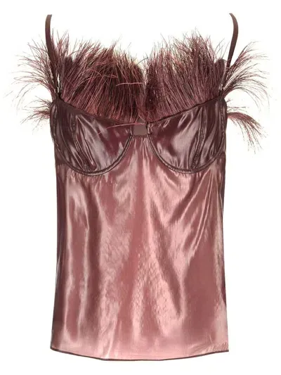 Ferragamo Feather Embellished Organza Top In Pink