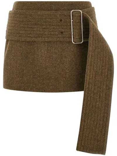 Ferragamo Flannel Mini Skirt In Green