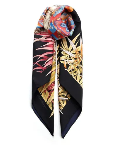 Ferragamo Floral-printed Scarf In Black