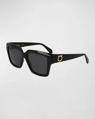 Ferragamo Gancini Acetate Square Sunglasses In Black