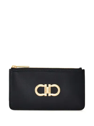 Ferragamo Gancini Leather Card Case In Black