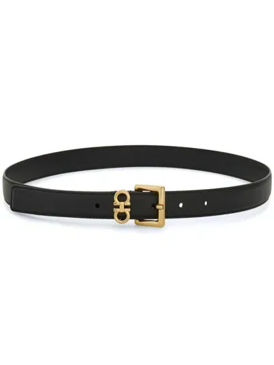 Ferragamo Gancini-plaque Belt In Black