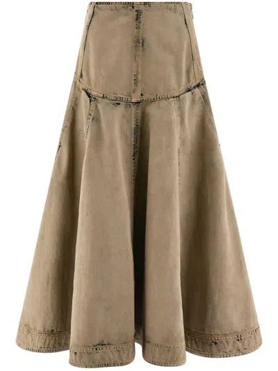 Ferragamo Flared Denim Skirt In Green