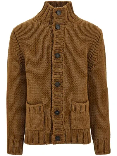 Ferragamo High-neck Cardigan In Brown