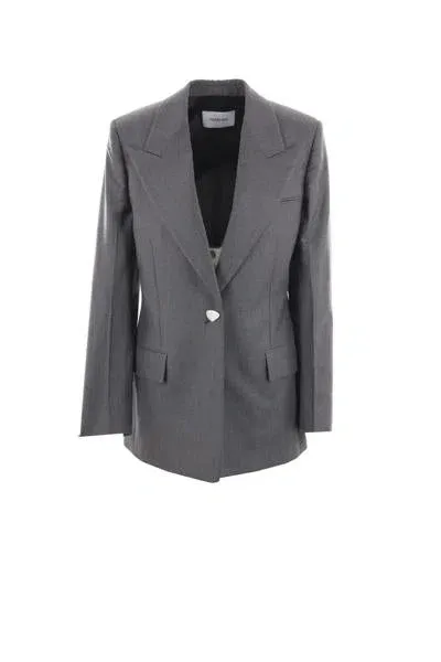 Ferragamo Single-breasted Wool Blazer In Gray