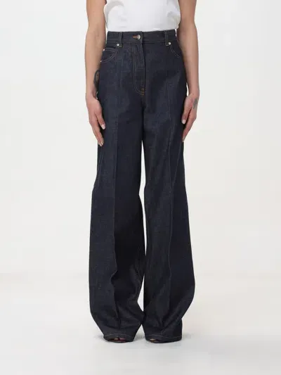 Ferragamo Woman Wide Leg Jeans In Dark Denim