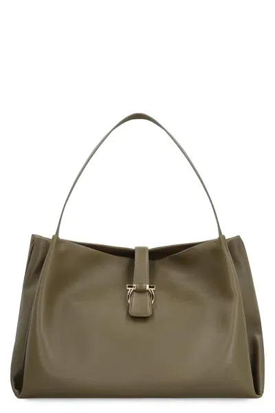 Ferragamo Leather Tote In Green