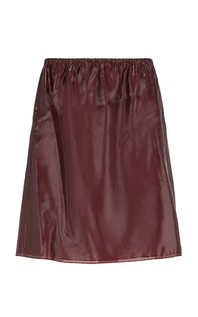 Ferragamo Metallic-chiffon Midi Skirt In Burgundy