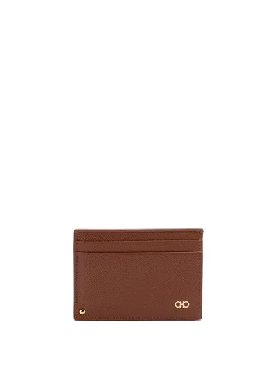 Ferragamo `micro Gancio` Card Holder In Brown