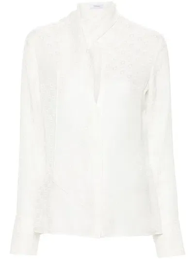 Ferragamo Monogram-jacquard Silk Shirt In White