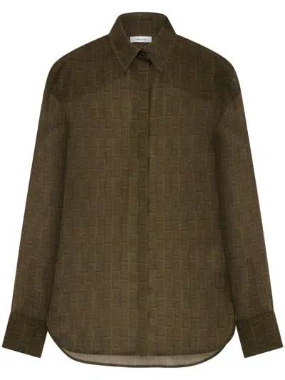 Ferragamo Monogram Silk Shirt In Green