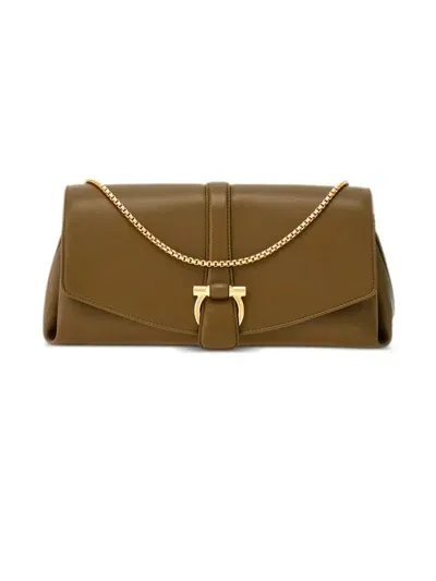 Ferragamo Olive Green Front Flap Soulder Bag (m)