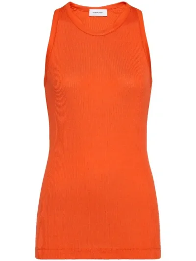 Ferragamo Round-neck Silk-blend Top In Orange