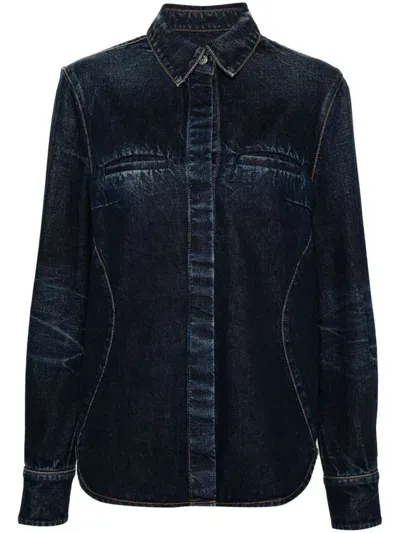 Ferragamo Whiskered Denim Shirt In Blue