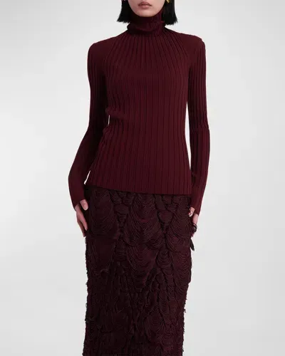 Ferragamo Ribbed Double-layer Turtleneck Sweater In Bordeaux