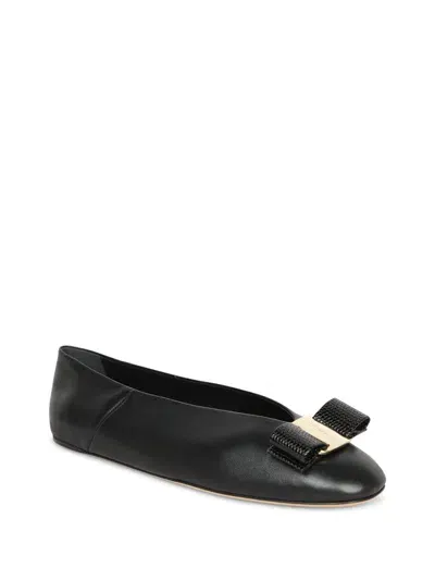 Ferragamo Salvatore  Black Leather Vara Flats