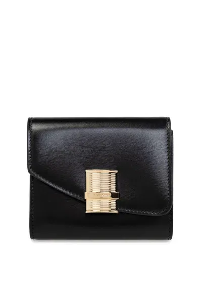 Ferragamo Fiamma Compact Wallet In Black