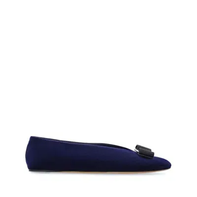 Ferragamo Vara Velvet Ballerina Shoes In Blue