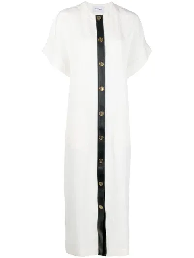 Ferragamo Short-sleeved Buttoned Maxi Dress In White