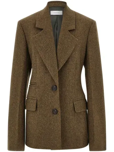 Ferragamo Single-breasted Virgin-wool Blazer In Green