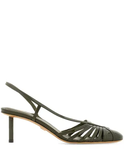 Ferragamo Leather Slingback Pumps In Green