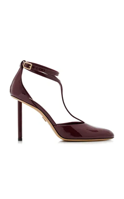 Ferragamo T-strap Leather Pumps In Burgundy