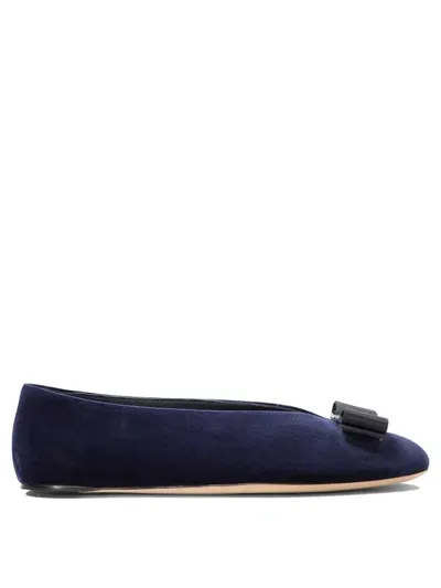 Ferragamo Vanna Blue Suede Ballet Flats