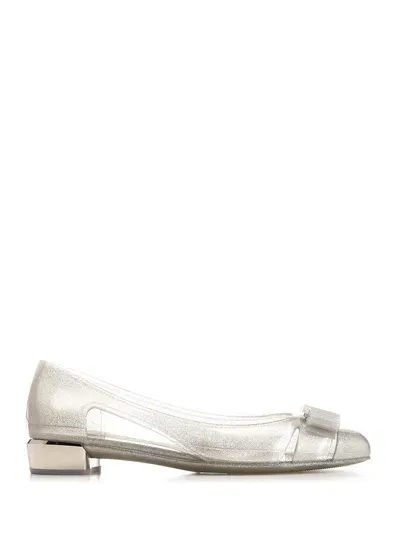 Ferragamo Vara Bow Jelly Ballerina In Metallic