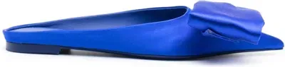 Ferragamo Bow Leather Slippers In Blue