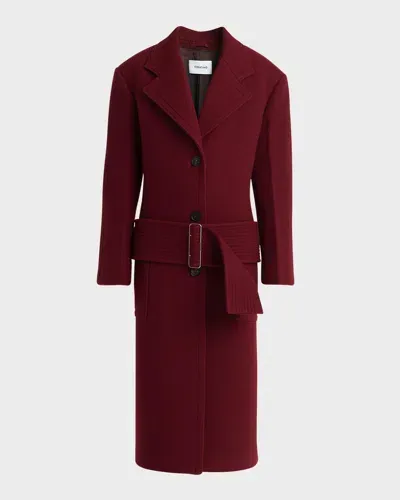 Ferragamo Wool-cashmere Belted Single-breasted Overcoat In Bordeaux