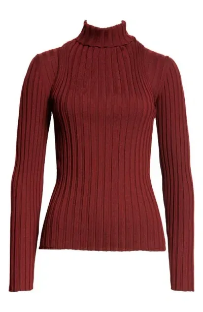 Ferragamo Wool Rib Turtleneck Sweater In Bordeaux