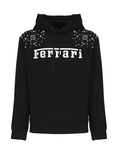 Ferrari Logo Sweatshirt With Hood In Black