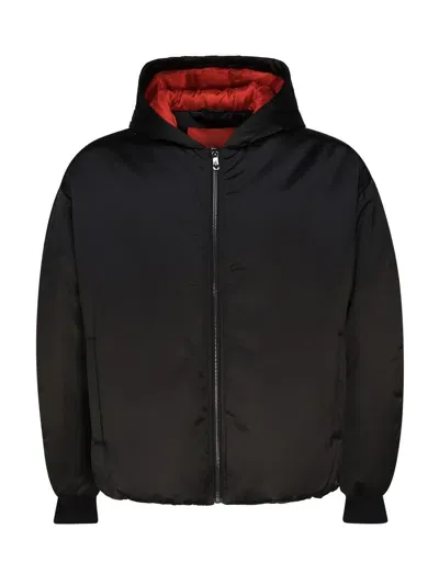 Ferrari Shiny Fabric Bomber Jacket With Hood In Black