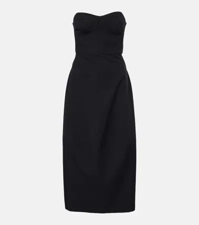 Fforme Jett Strapless Cotton And Wool-blend Twill Midi Dress In Black