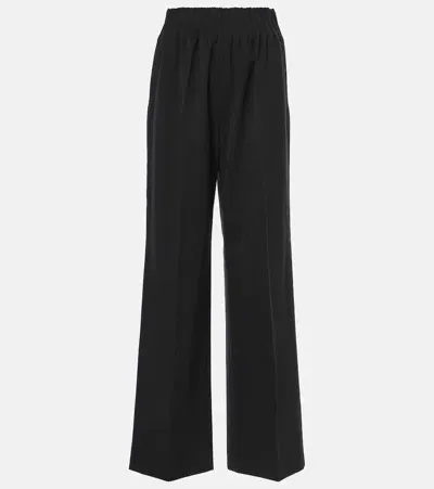 Fforme Maud Cotton And Linen Wide-leg Pants In Black