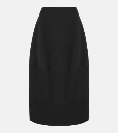 Fforme Skye Cotton And Wool Midi Skirt In Black