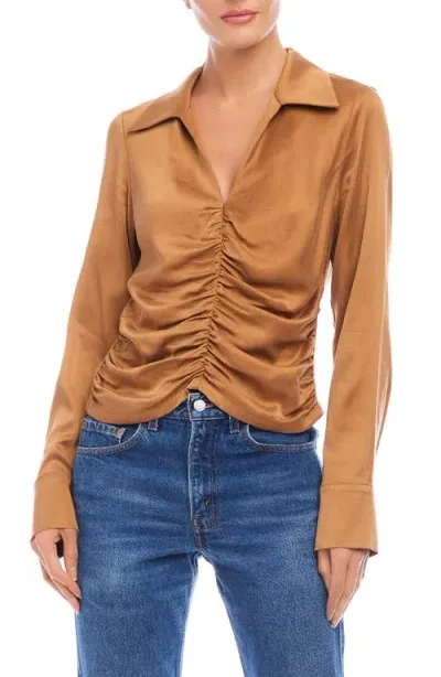 Fifteen Twenty Arabella Shirred Top In Brown