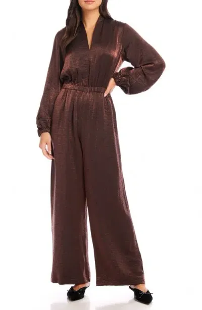 Fifteen Twenty Skyler Long Sleeve Wide Leg Jumpsuit In Brown