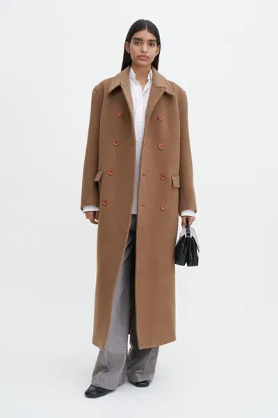 Filippa K Double Breasted Brushed Wool Coat In Brown