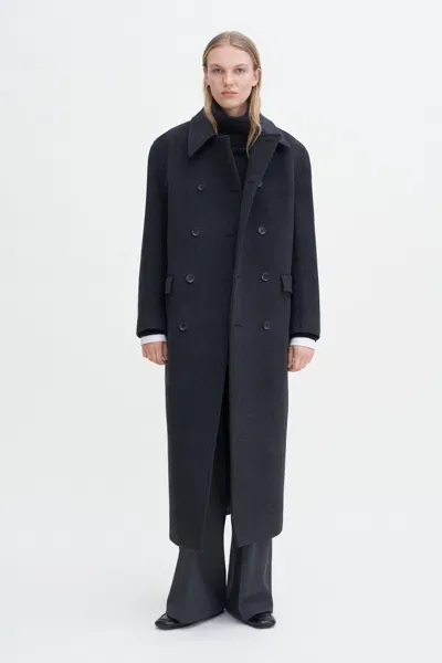 Filippa K Double Breasted Brushed Wool Coat In Grey