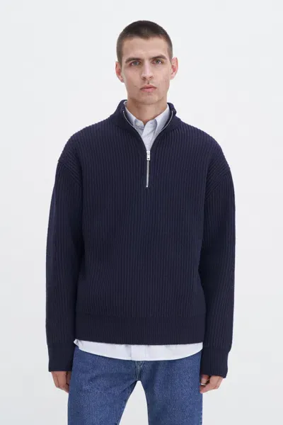 Filippa K Lambswool Half Zip Sweater In Blue