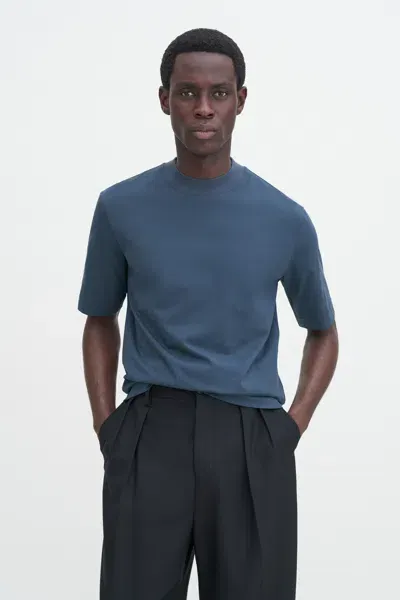 Filippa K Mock Neck Cotton Tee In Blue