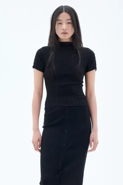 Filippa K Ribbed-knit Mock Neck Top In Black