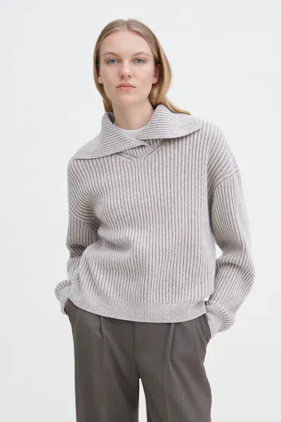 Filippa K Ribbed Collar Sweater In Off White