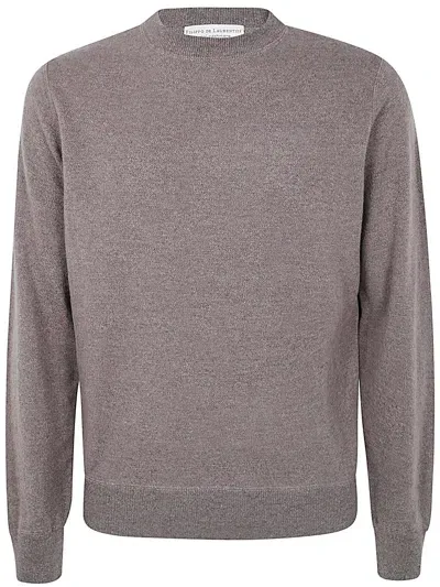 Filippo De Laurentiis Long Sleeves Cashmere Wool Round Neck Sweatshirt In Brown