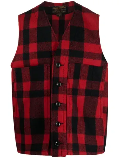 Filson Wool Checked Vest In Red