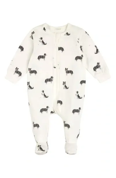 Firsts By Petit Lem Babies'  Australian Shepherd Print Cotton Footed One-piece Pajamas In Off White