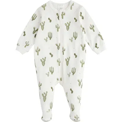 Firsts By Petit Lem Babies'  Cactus Print Stretch Organic Cotton Footie Pajamas In Off White