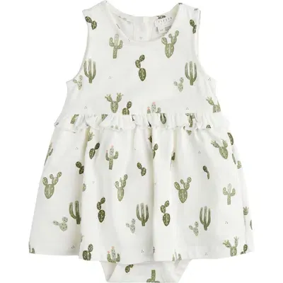 Firsts By Petit Lem Babies'  Cactus Print Stretch Organic Cotton Skirted Bodysuit In Off White