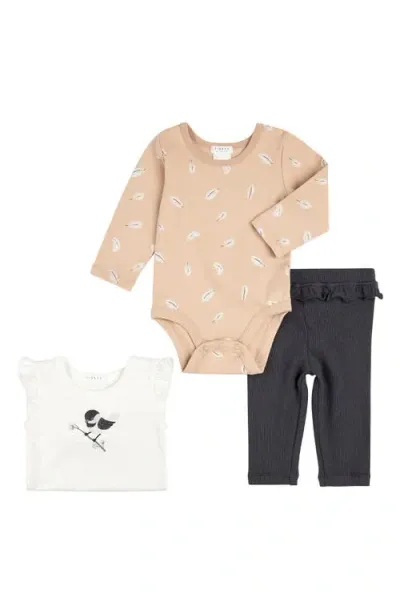 Firsts By Petit Lem Babies'  Chickadee Bodysuit, Tee & Leggings Set In Off White